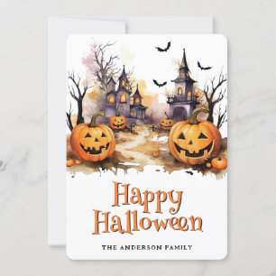Jack O'Lanterns Bats Graveyard Halloween Card