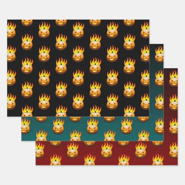 Jack O'lantern's Fiery Halloween Night Wrapping Paper Sheet (Set)