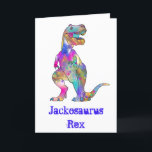 Jack osaurus Colourful T Rex Jurassic Dinosaur Art Holiday Card<br><div class="desc">This funny psychedelic dinosaur greetings card offers you the opportunity to dinosaur your friends and family into a new species of dinosaur. Jackosaurus Rex can become Benosaurus Rex. A colourful personalised greetings card for your dinosaur mad friends and family. All the text is customisable in the templates on the right....</div>