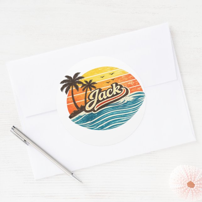 Jack Retro Sunset Name Design Classic Round Sticker (Envelope)