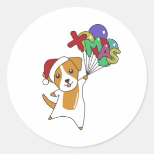 Jack Russel Christmas Dog Winter Animals Dogs Classic Round Sticker