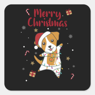 Jack Russel Christmas Dog Winter Animals Dogs Square Sticker