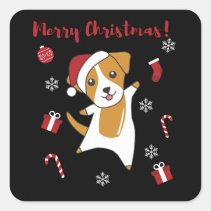 Jack Russel Christmas Dog Winter Animals Dogs Square Sticker