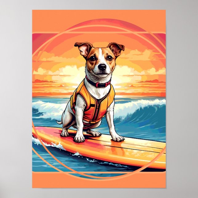 Jack Russel Terrier Surfing Poster (Front)