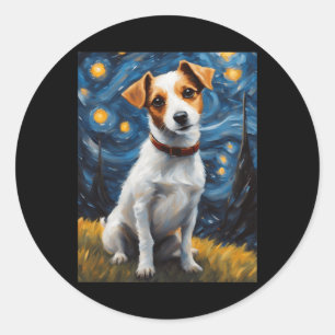 Jack Russel With Collar Painting Print  Classic Round Sticker