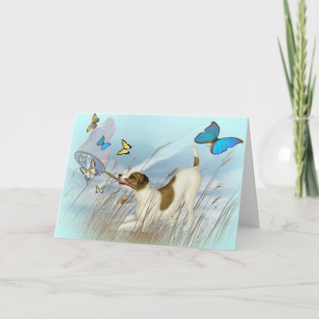 Jack Russell Chases Butterflies Card (Front)