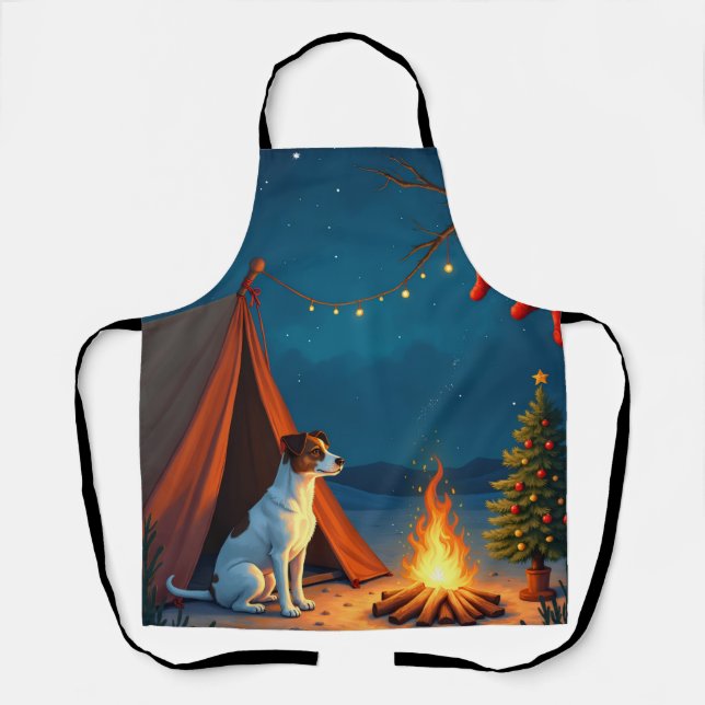 Jack Russell Christmas Camping Night Painting Apron (Front)
