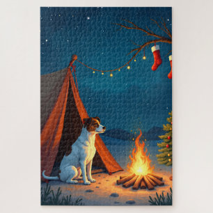 Jack Russell Christmas Camping Night Painting Jigsaw Puzzle