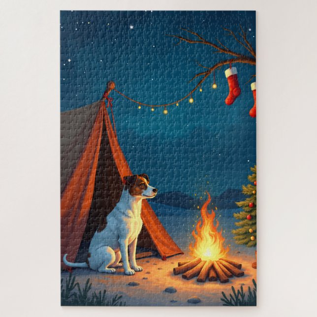 Jack Russell Christmas Camping Night Painting Jigsaw Puzzle (Vertical)