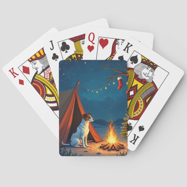 Jack Russell Christmas Camping Night Painting Playing Cards (Back)