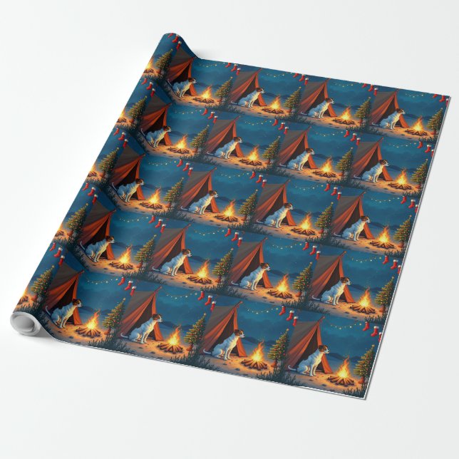 Jack Russell Christmas Camping Night Painting Wrapping Paper (Unrolled)