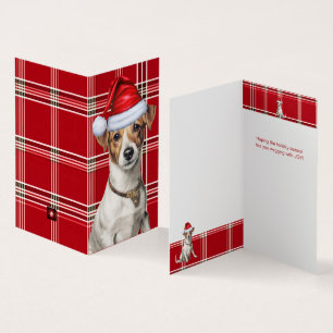 Jack Russell Christmas Dog with Red Holiday Plaid