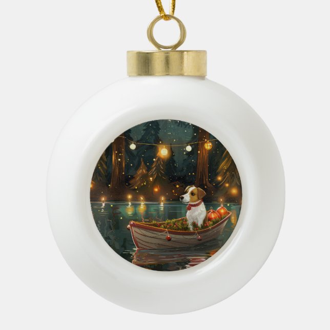 Jack Russell Christmas Festive Voyage Ceramic Ball Christmas Ornament (Front)