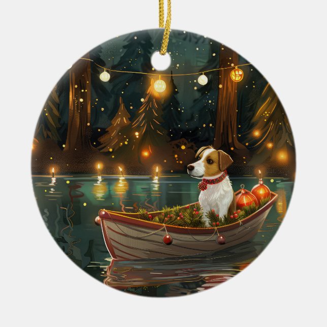 Jack Russell Christmas Festive Voyage Ceramic Ornament (Front)