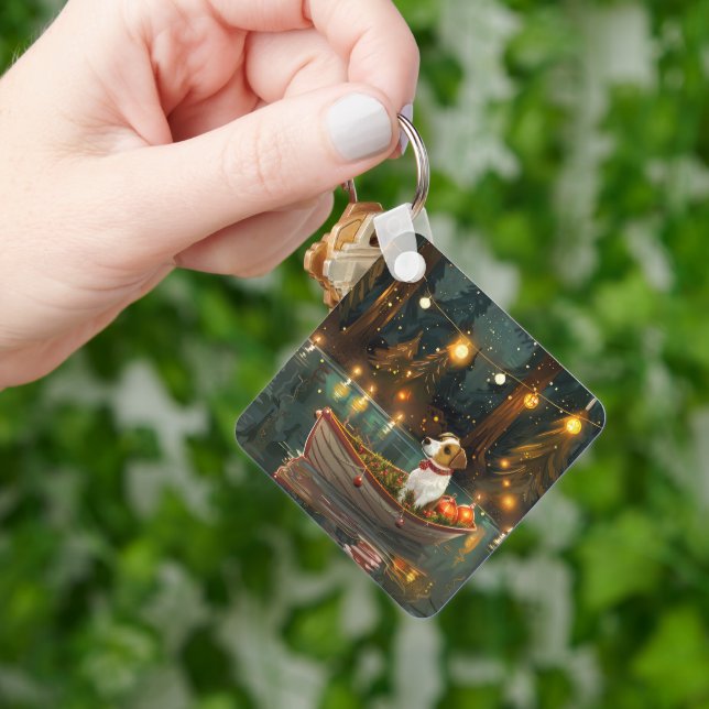 Jack Russell Christmas Festive Voyage Key Ring (Hand)