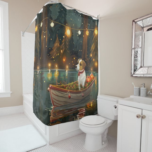 Jack Russell Christmas Festive Voyage Shower Curtain (In Situ)