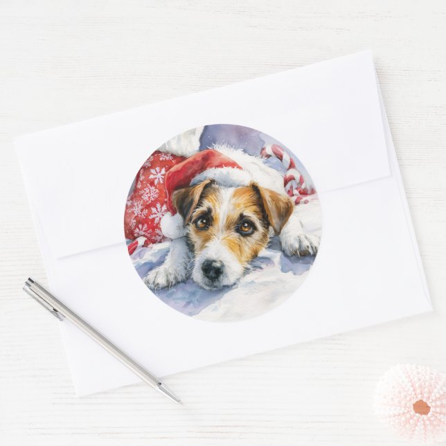 Jack Russell Christmas Round Sticker (Envelope)