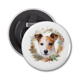 Jack Russell Christmas Wreath Festive Pup  Bottle Opener