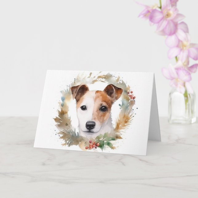 Jack Russell Christmas Wreath Festive Pup  Card (Orchid)