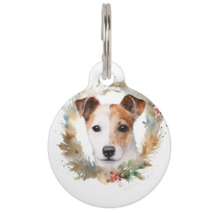 Jack Russell Christmas Wreath Festive Pup  Pet Tag