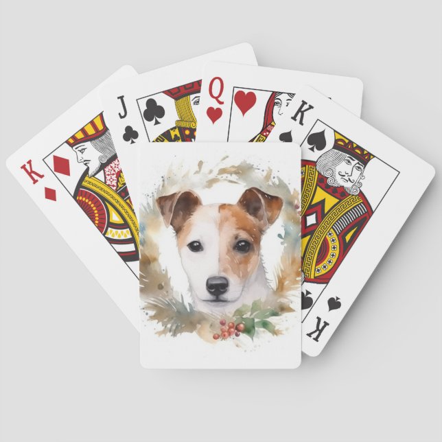 Jack Russell Christmas Wreath Festive Pup  Playing Cards (Back)