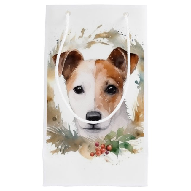 Jack Russell Christmas Wreath Festive Pup  Small Gift Bag (Front)