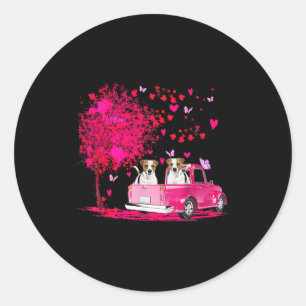 Jack Russell Couple Truck Happy Valentines Day Gif Classic Round Sticker
