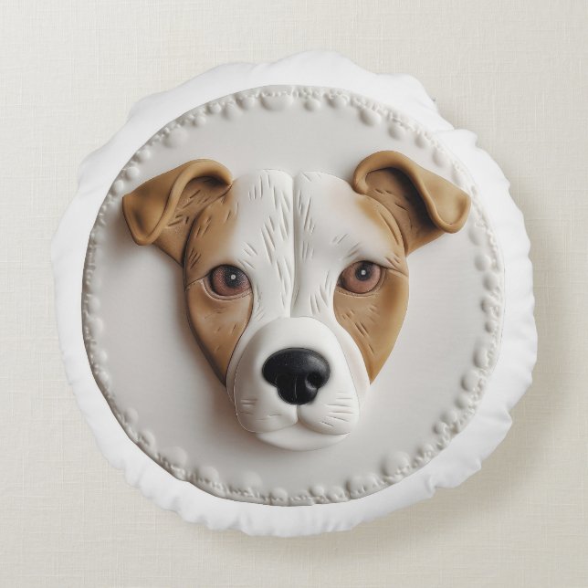Jack Russell Dog 3D Inspired  Round Cushion (Back)