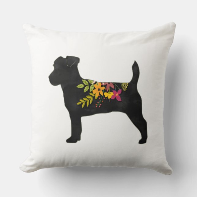 Jack Russell Dog Breed Boho Floral Silhouette Cushion (Front)