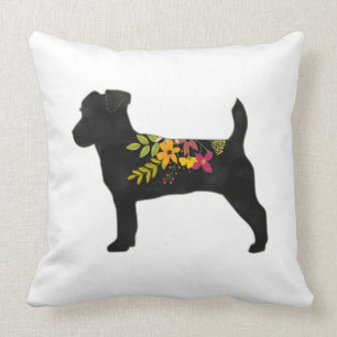 Jack Russell Dog Breed Boho Floral Silhouette Cushion