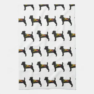 Jack Russell Dog Breed Boho Floral Silhouette Tea Towel