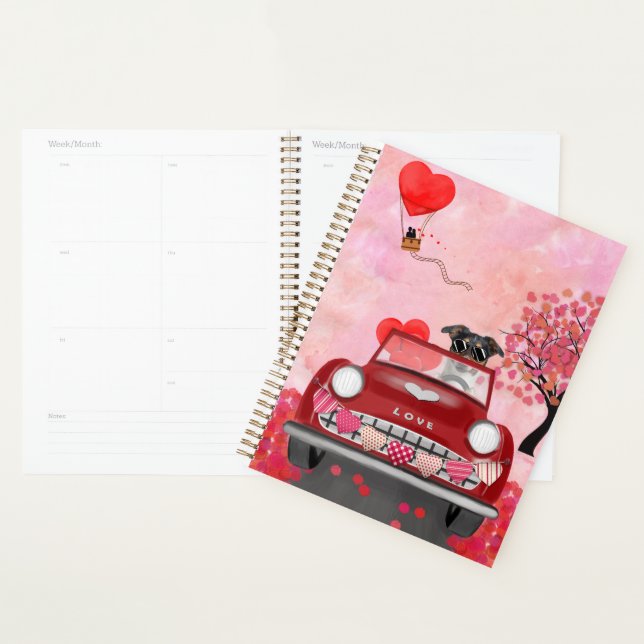 Jack Russell Dog Car with Hearts Valentine's  Planner (Display)