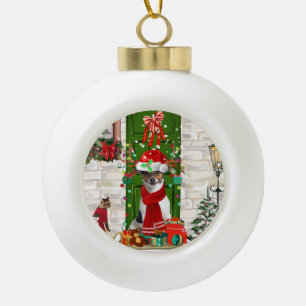 Jack Russell Dog Christmas  Ceramic Ball Christmas Ornament