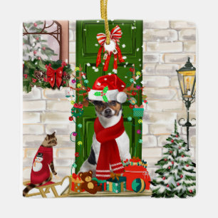 Jack Russell Dog Christmas  Ceramic Ornament