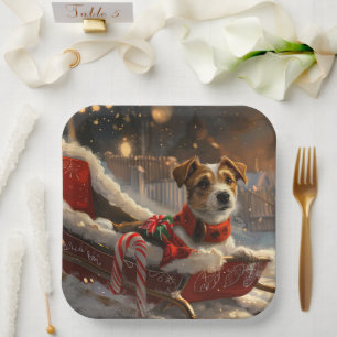Jack Russell Dog Christmas Festive Paper Plate