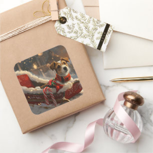 Jack Russell Dog Christmas Festive Square Sticker