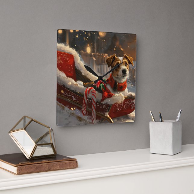 Jack Russell Dog Christmas Festive Square Wall Clock (Office)