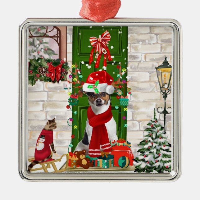Jack Russell Dog Christmas Metal Ornament (Front)