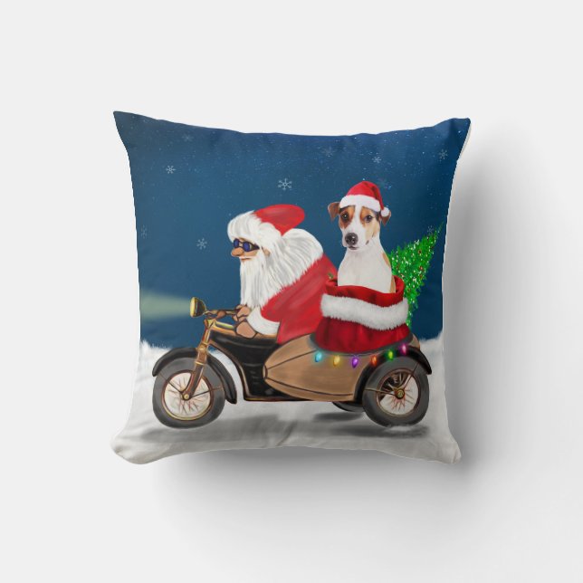 Jack Russell Dog Christmas Santa Claus Cushion (Front)
