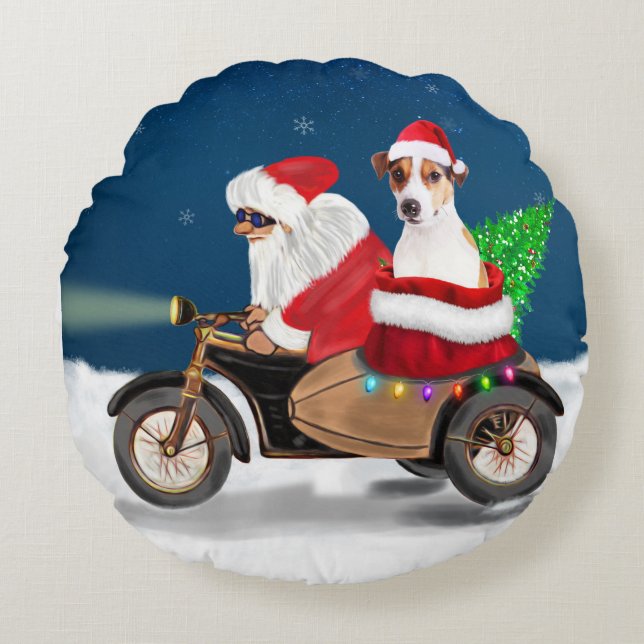Jack Russell Dog Christmas Santa Claus  Round Cushion (Front)