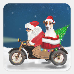 Jack Russell Dog Christmas Santa Claus Square Sticker