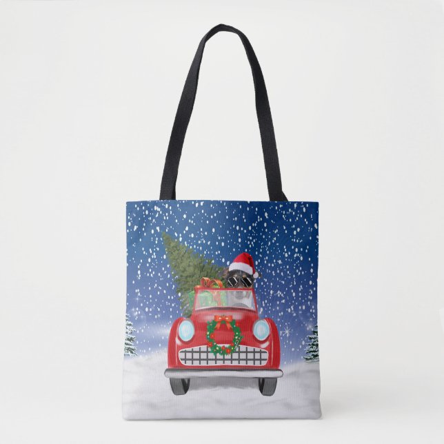 Jack Russell Dog Driving Car In Snow Christmas  Tote Bag (Front)
