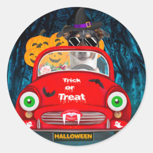 Jack Russell Dog Driving Car Scary Halloween Classic Round Sticker