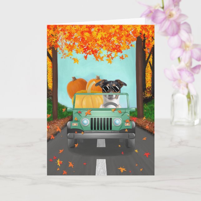 Jack Russell Dog Fall Pumpkin Card (Orchid)