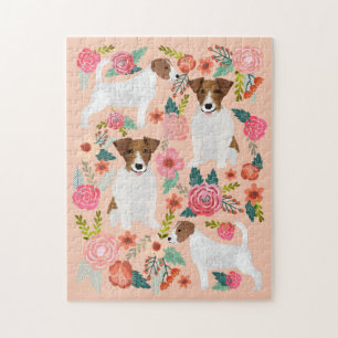 Jack Russell Dog Florals Jigsaw Puzzle