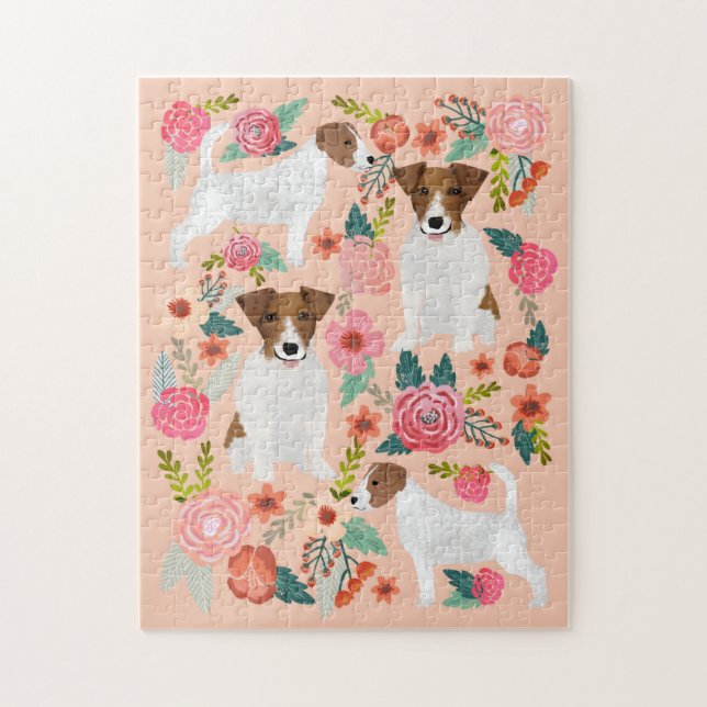 Jack Russell Dog Florals Jigsaw Puzzle (Vertical)