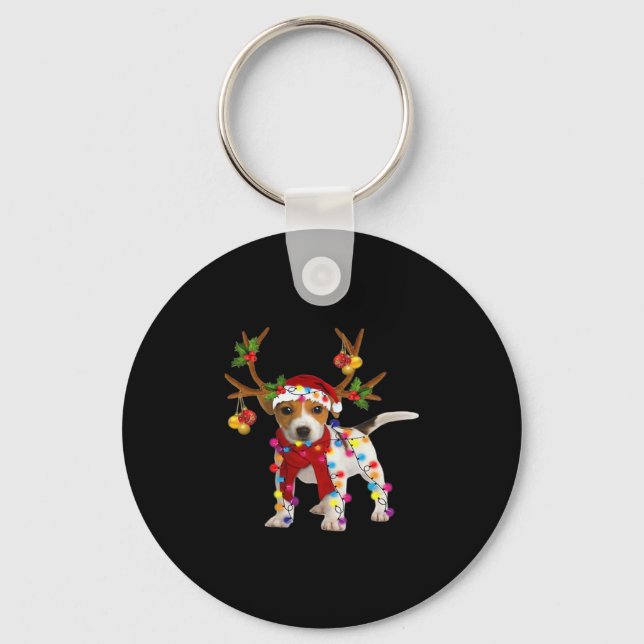 Jack russell Dog Gorgeous Reindeer Christmas Light Key Ring (Front)