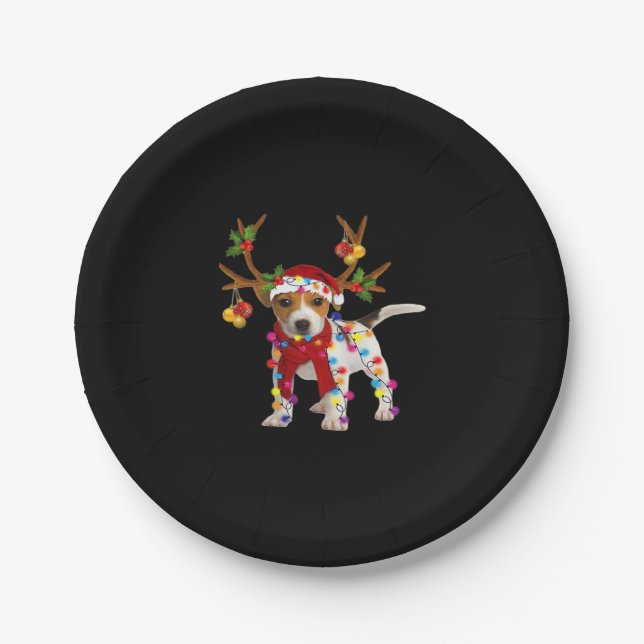 Jack russell Dog Gorgeous Reindeer Christmas Light Paper Plate (Front)