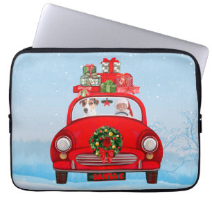 Jack Russell Dog In Car With Santa Claus Laptop Sleeve