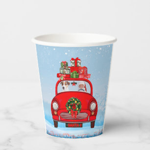 Jack Russell  Dog In Car With Santa Claus  Paper Cups